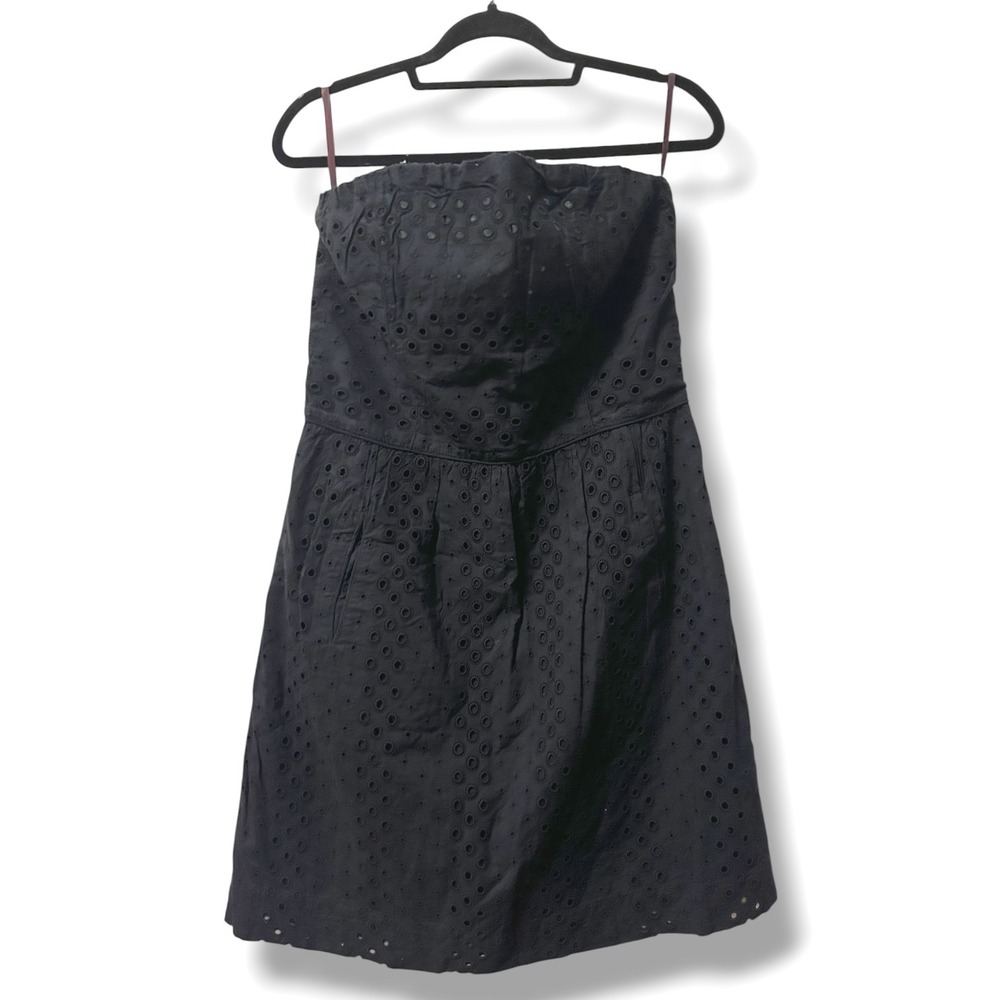 Comptoir Des Cotonniers Malia Cotton Eyelet Strapless Mini Dress Black 6 LBD